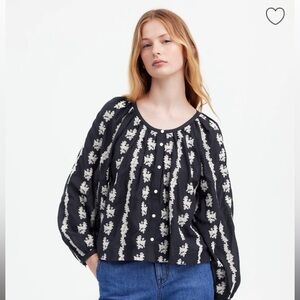 Embroidered Puff-Sleeve A-Line Top NWT